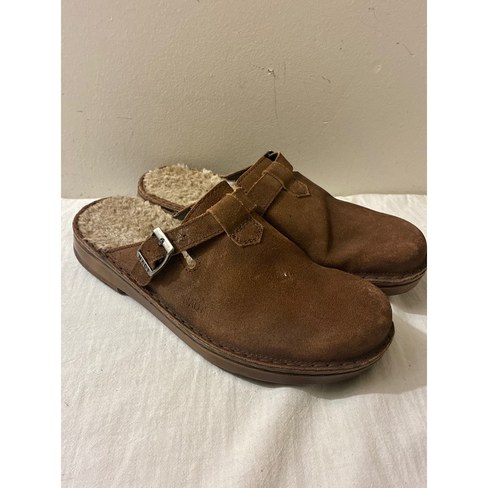 Naot Brown Suede Faux Fur Lined Buckle Clogs Mules 285079 Size 40 US 9